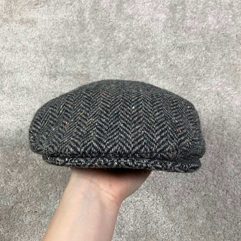 Hanna Hats of Donegal Grey Herringbone Tweed Wool Flat Cap Made in Ireland